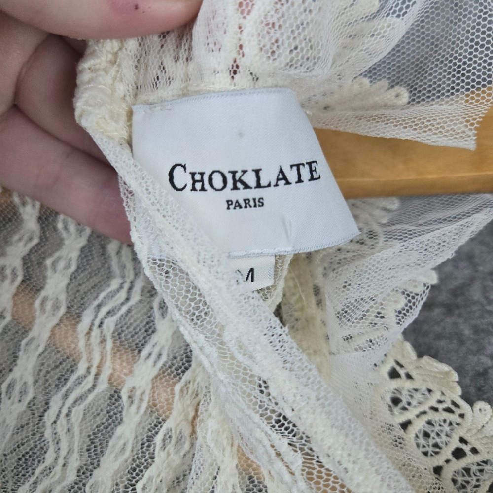 Choklate Paris Lace Top Womens Medium Ivory Sheer Ruffle Victorian Coquette - Picture 3 of 8
